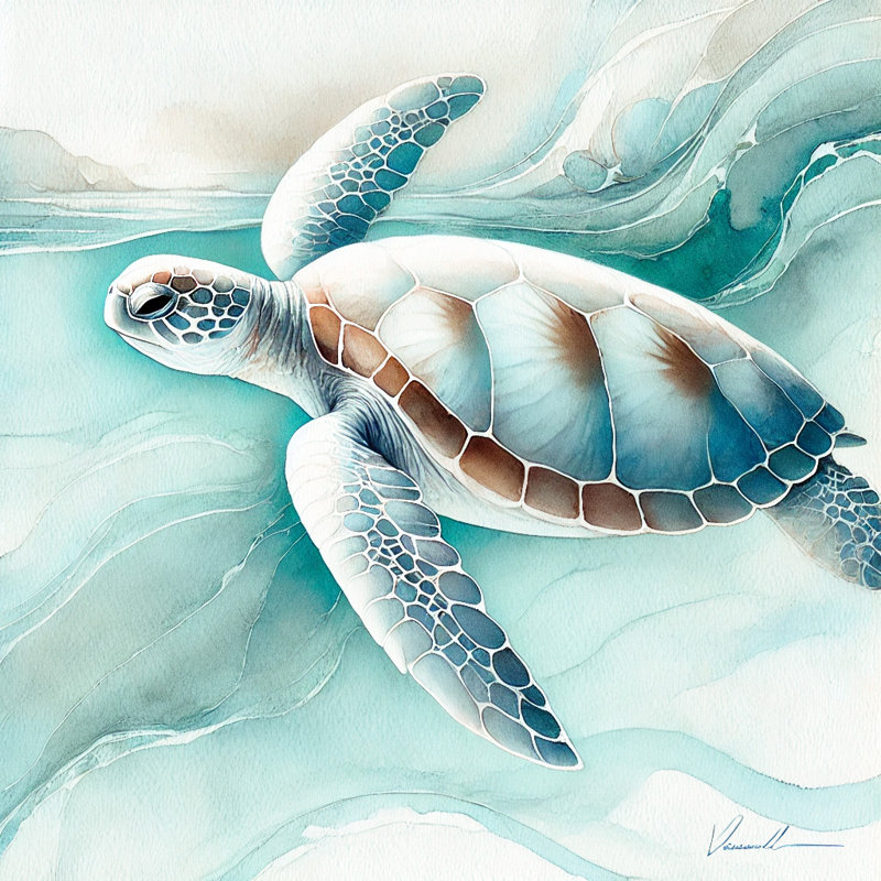 «Serene Sea Turtle», art mural sur toile tendue, H 12 po x l 12 po