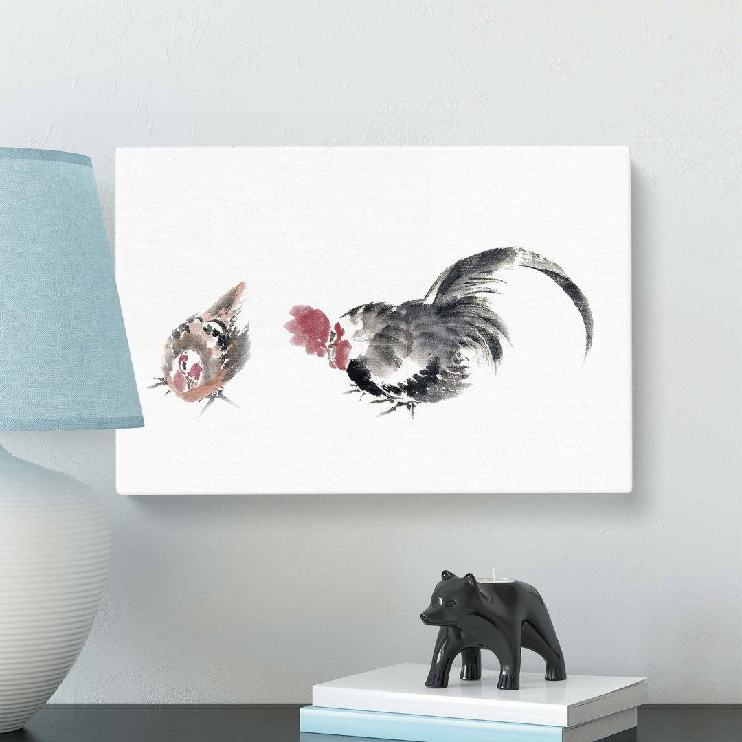 Rooster And Chicken by Katsushika Hokusai - Wrapped Canvas