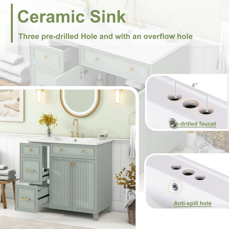 Meuble-lavabo 36 po avec comptoir en céramique, Vert