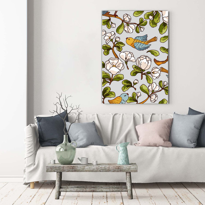 Birds And Flowers - Wrapped Canvas Print
