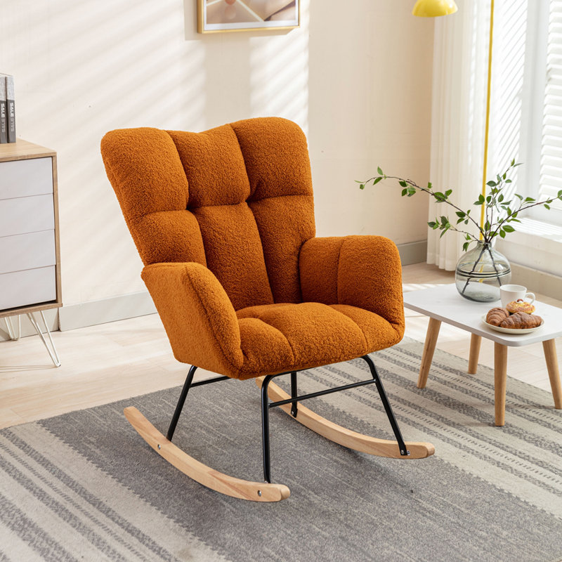 Fauteuil à bascule rembourré et rembourré Modern, Caramel Teddy