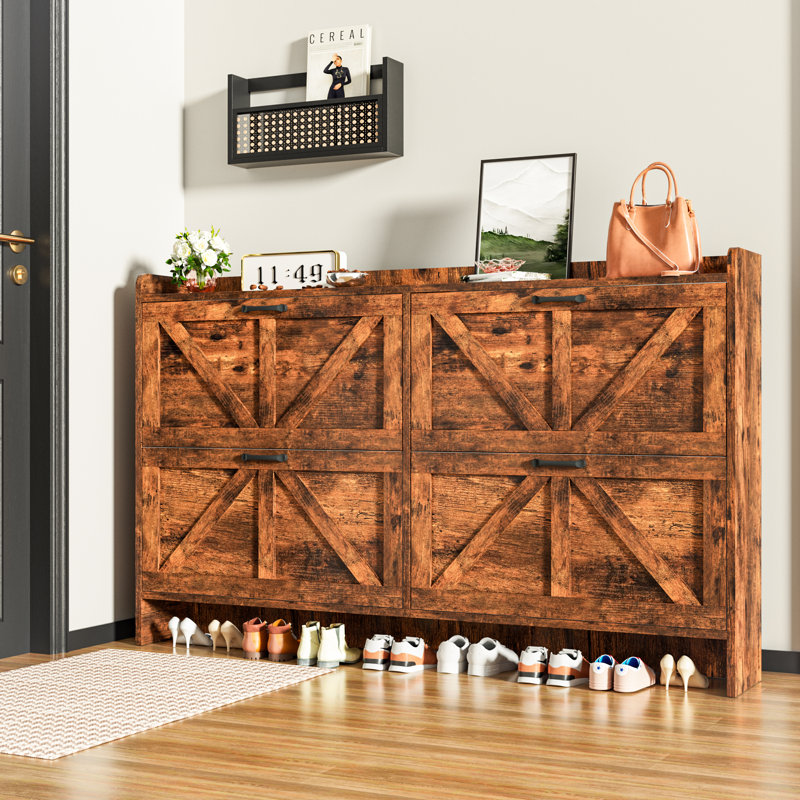 Armoire à chaussures avec 4 tiroirs rabattables, Brun