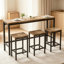 Ensemble de table de salle à manger long avec 3 tabourets, facile à assembler