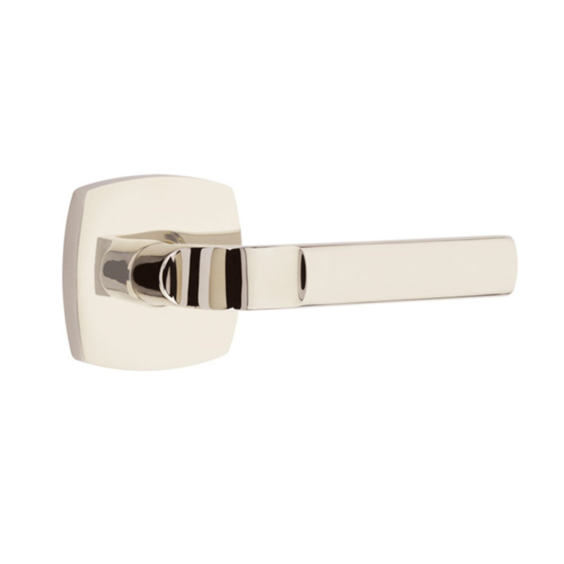 Aston Flat Passage (Hall & Closet) Door Lever with Square Rosette, Bright Nickel, Right