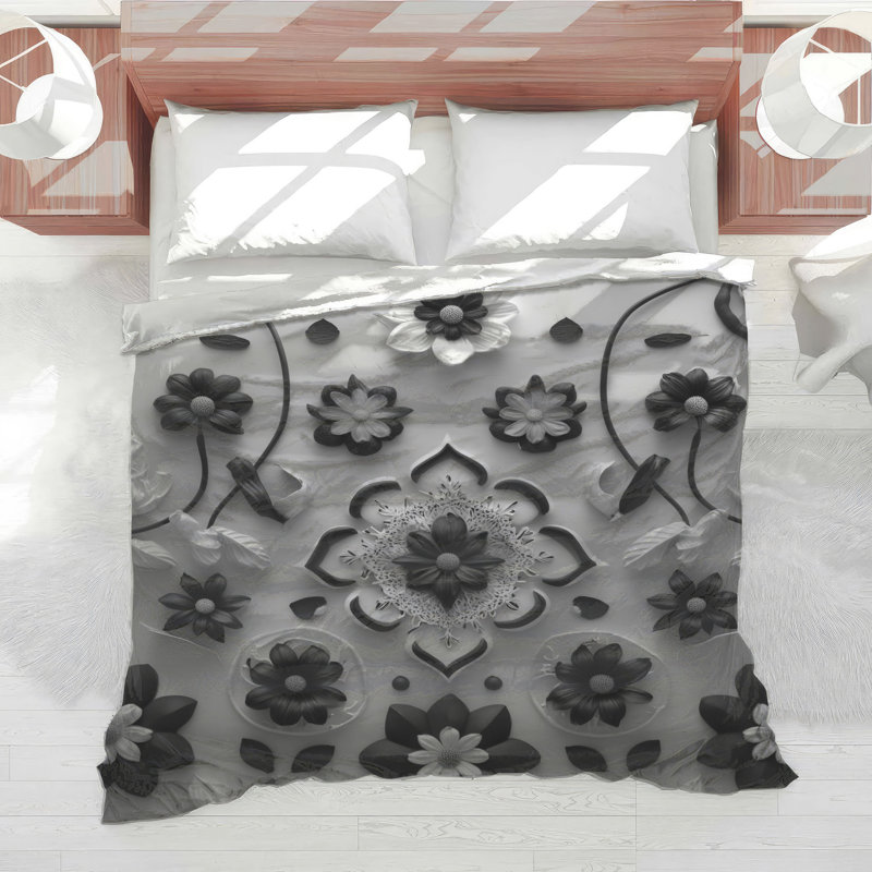 Édredon noir à motif floral noir, Simple extra long
