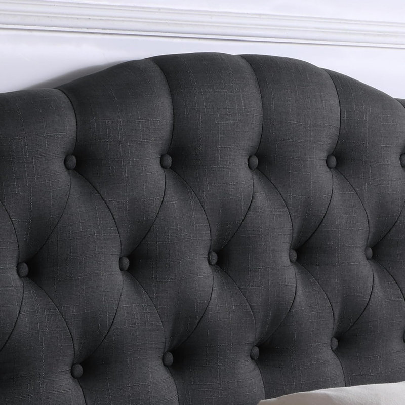 Linen Upholstered Headboard-Modern-Adjustable Height-Button Tufting, Twin, Black