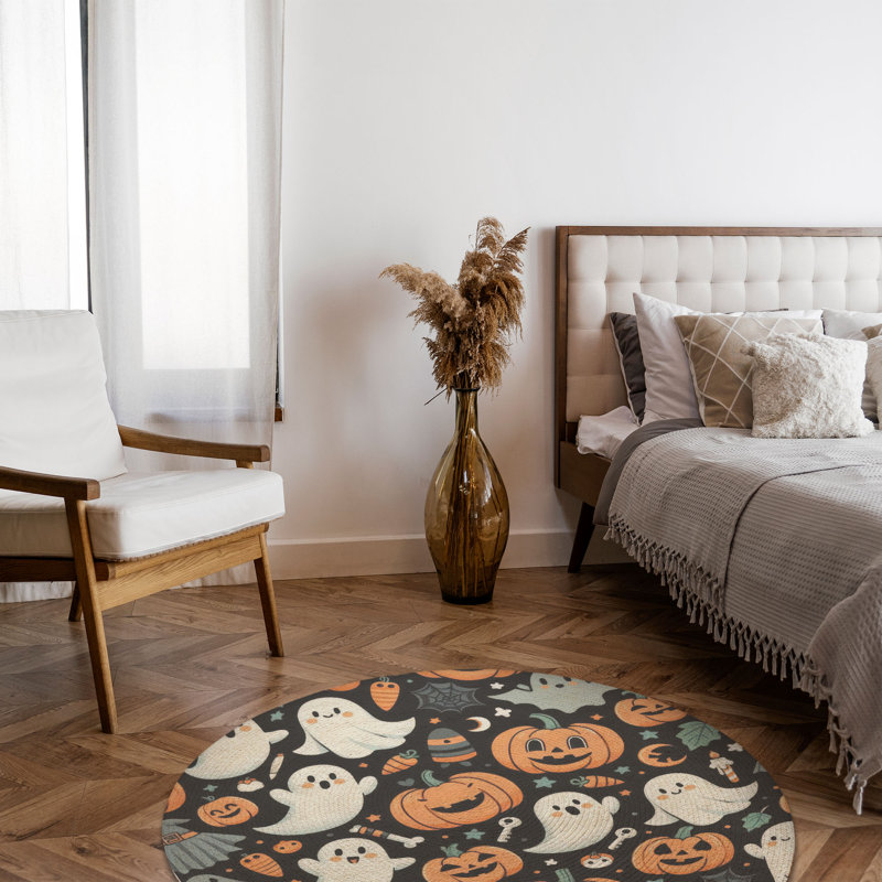 Tapis tressé Haunted Pumpkins, Rond 5 pi