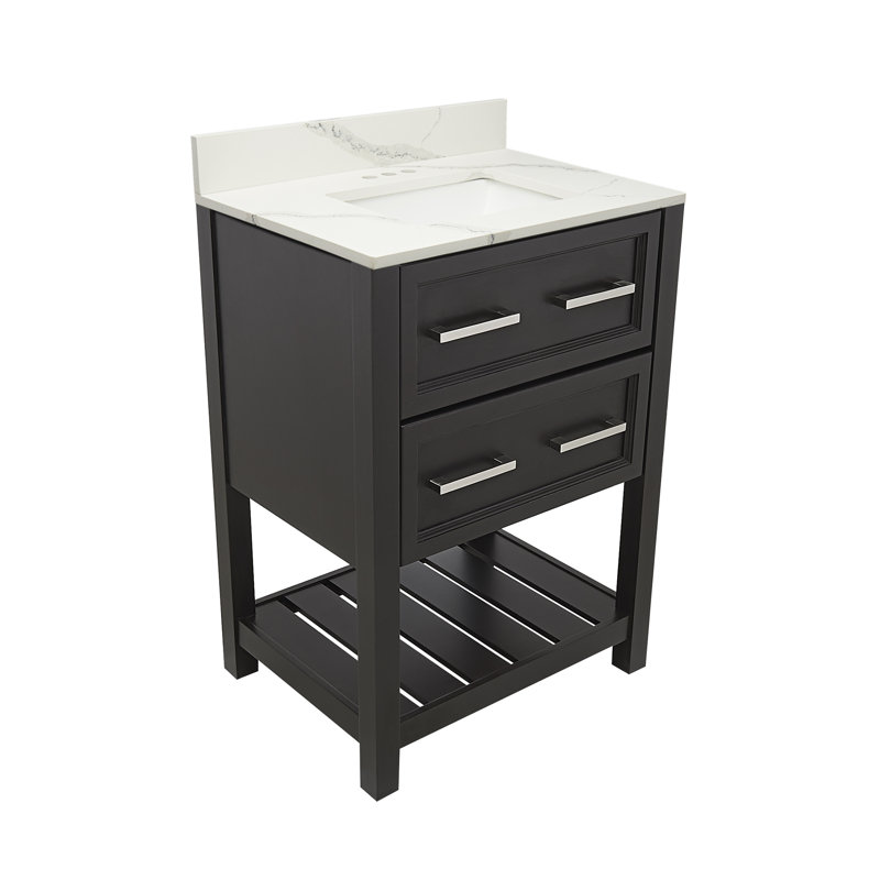 Espresso 25'' Single Bathroom Vanity with White Quartz Top