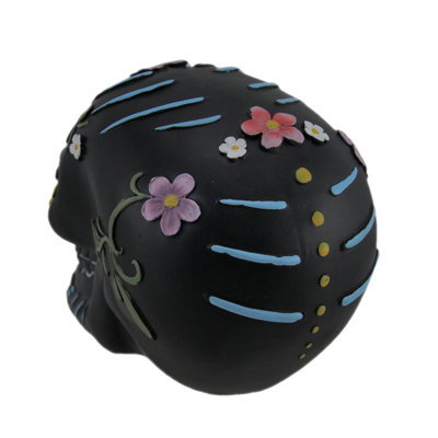 Gothic matte black hand-painted polyresin Day of the Dead sugar skull statue, 4.25 inches high