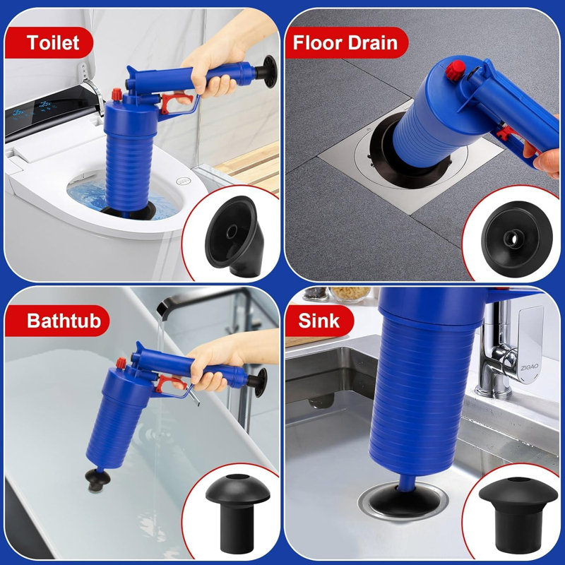 High Pressure Air Drain Pump Pipe Dredge Tool - Kitchen And Bathroom Sink Plunger With 4 Suckers | Eco-Friendly Drain Cleaning