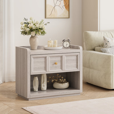 Nightstands with Drawer Storage, 26"/31" Wide Large Night Stand Farmhouse Bed Side Table with Round Corners for Bedroom, Grey White Oak
