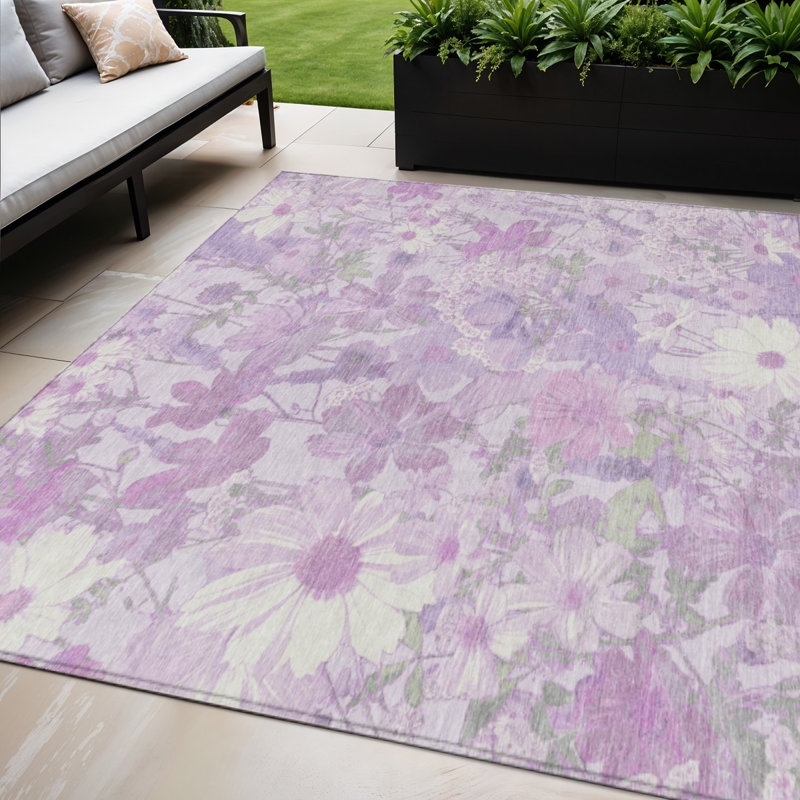 Tapis d'intérieur lavable floral mauve et lilas 5 pi x 8 pi lavande