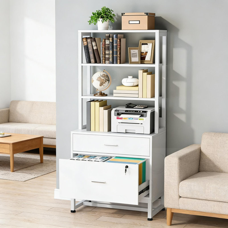 Armoire de bureau 2 tiroirs avec bibliothèque