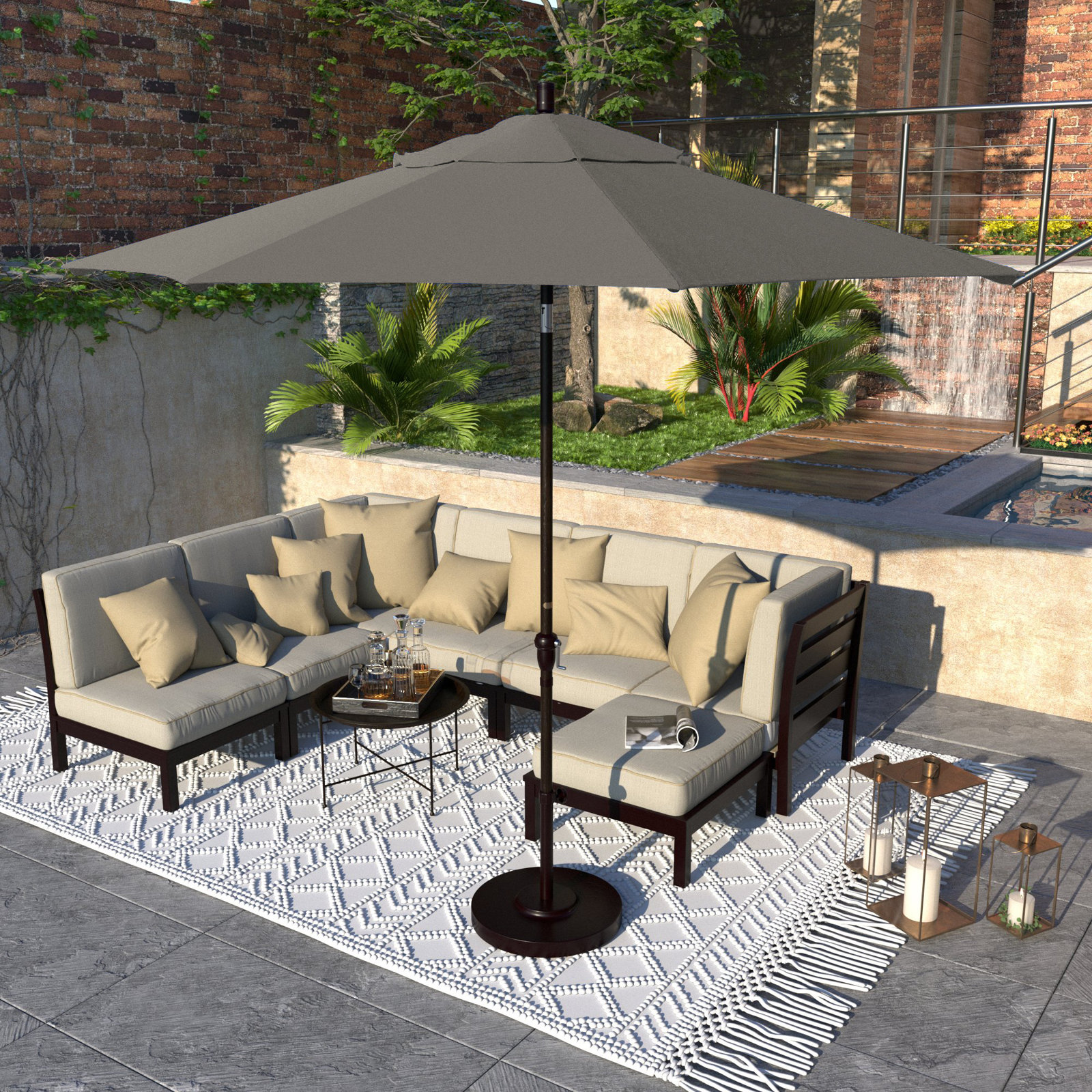 Camry 9' Sunbrella® Market Umbrella, Canvas Charcoal Sunbrella® Canvas
