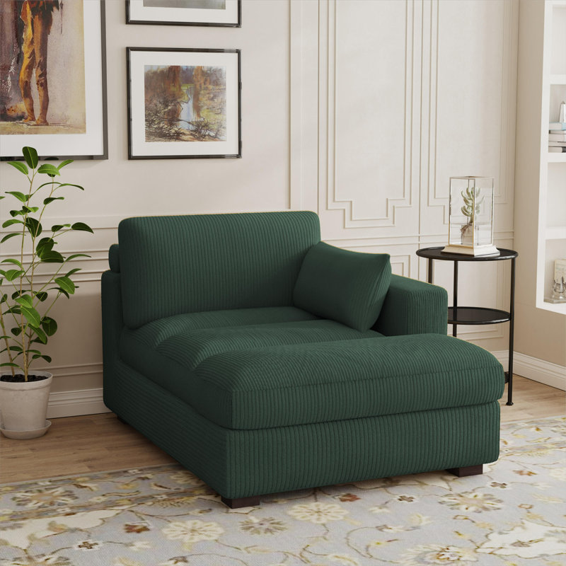 Stoneville 42" W Upholstered Chaise Lounge with Pillow and Solid Wood Leg, Hunter Green, Left Hand Facing