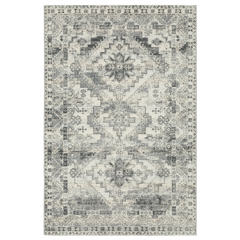 Carie Faded Nomadic Grey/ Ivory Indoor-Outdoor Rug, Rectangle 6'7" x 9'4"