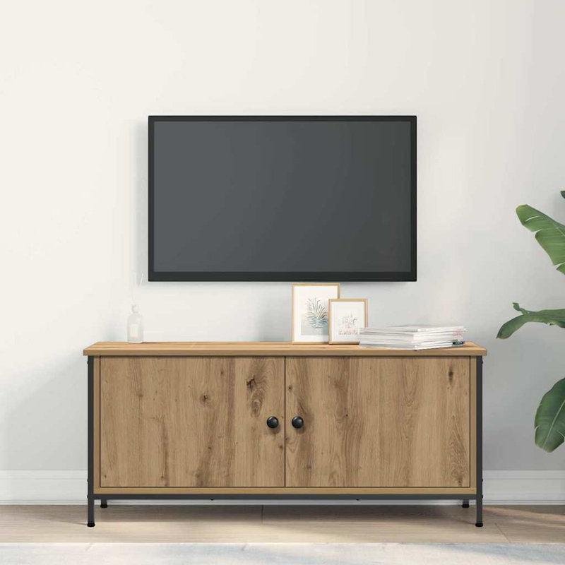 TV Cabinet Engineered Wood, 45cm H x 100cm L x 35cm W, Artisan Oak