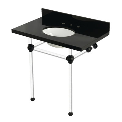 Kingston Brass KVPK36KA0 Templeton 36" Black Granite Console Sink With Acrylic Legs, Black Granite/Matte Black