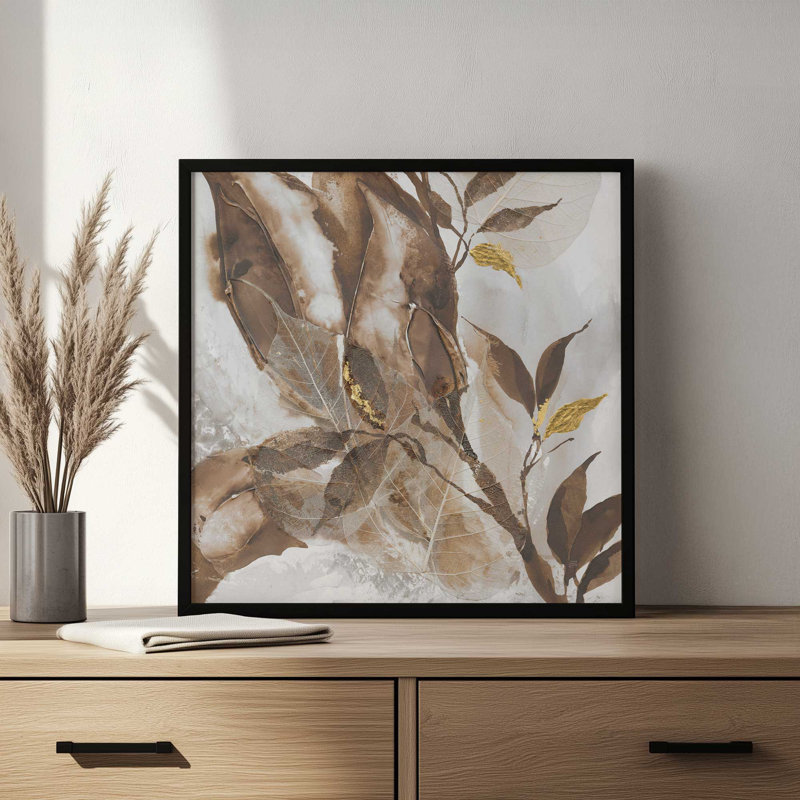 «Gilded Leaf Collage V2 II» par Chris Paschke, reproduction d'art, H 20 po x l 20 po, Noir