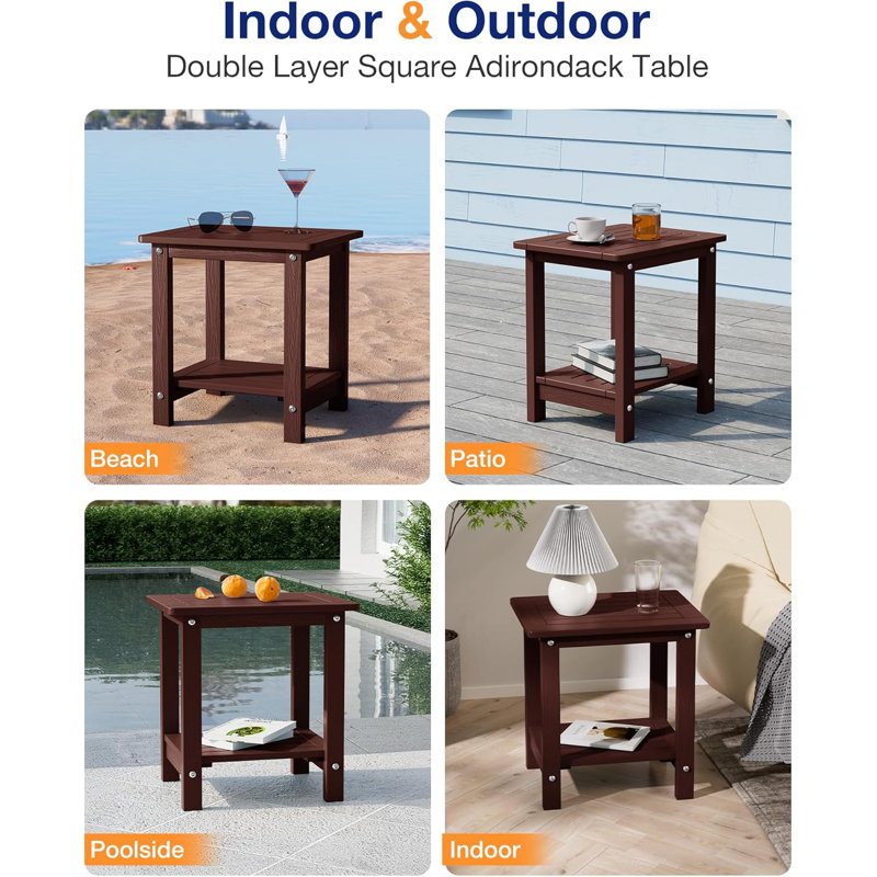 Tables de bout à double couche Adirondack, table de bout carrée haute résistante aux intempéries 16 po pour patio, piscine et porche, café