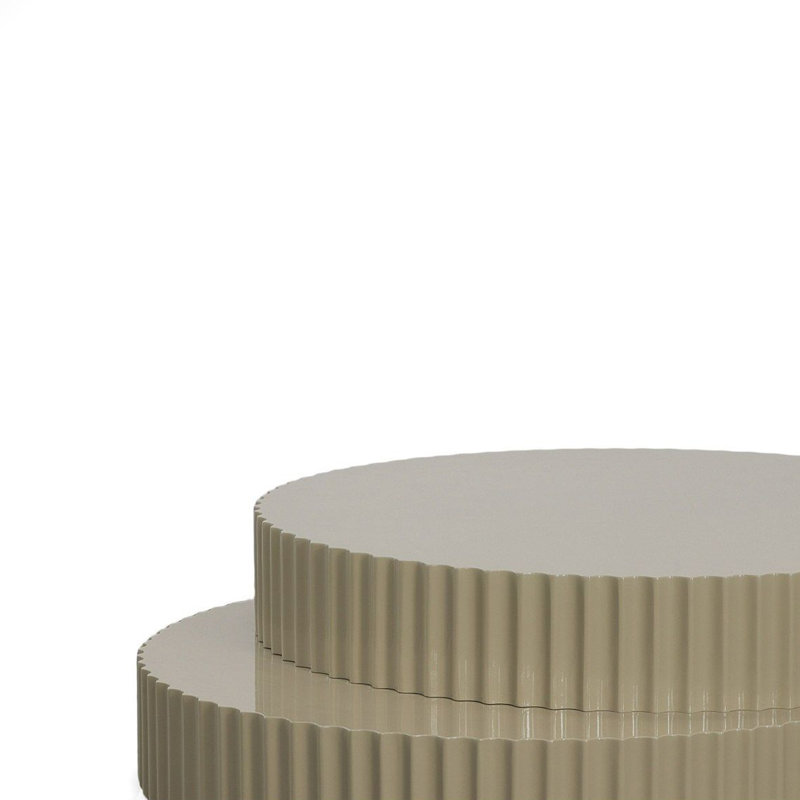 Taupe Gray Round MDF Coffee Table with Fluted Accent