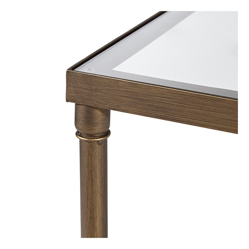 Table basse rectangulaire en métal avec dessus en verre trempé fini bronze