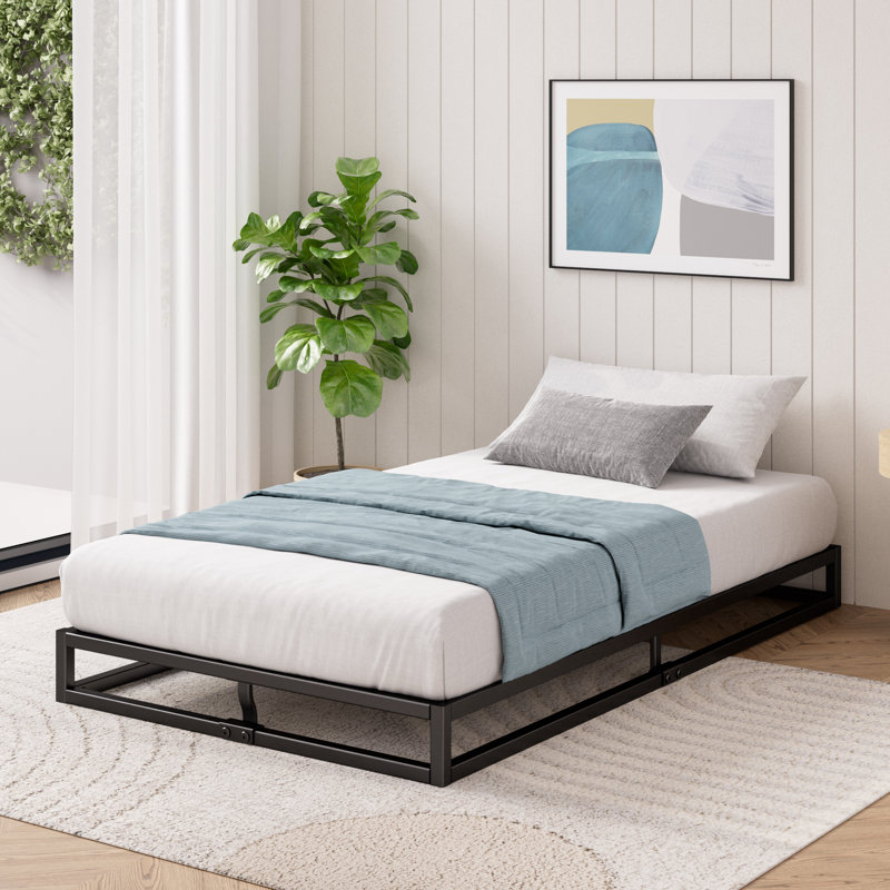 Dekker Metal Platform Bed with Wooden slat support 15cm/6in Height, Single (3'), Black