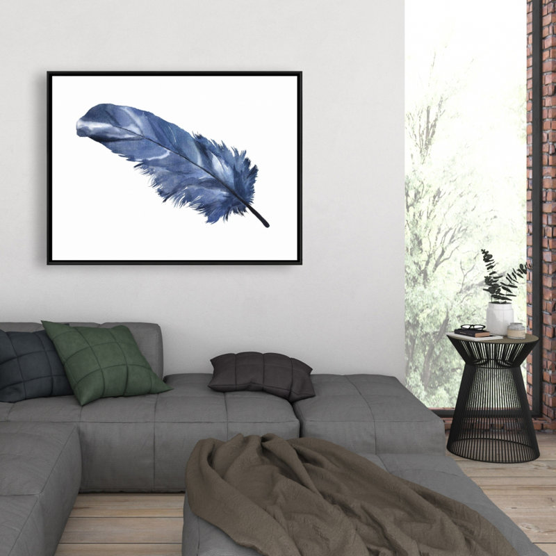 Blue Feather Print On Canvas