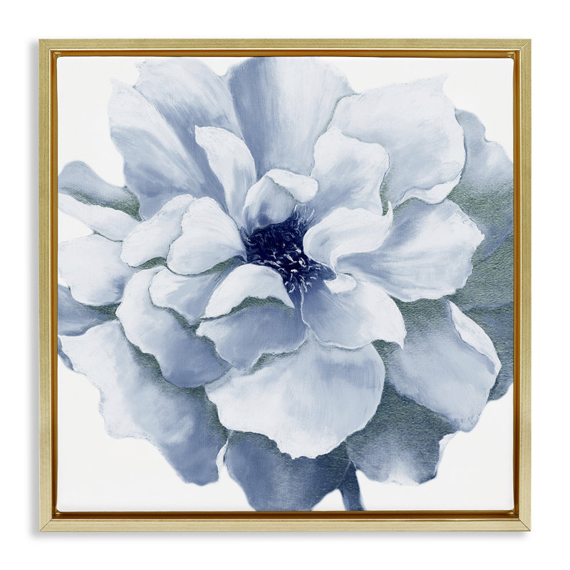 "Blue Radiant Bloom", art mural sur toile flottante par Withaar, Cadre flottant métallique doré, H 18 po x l 18 po