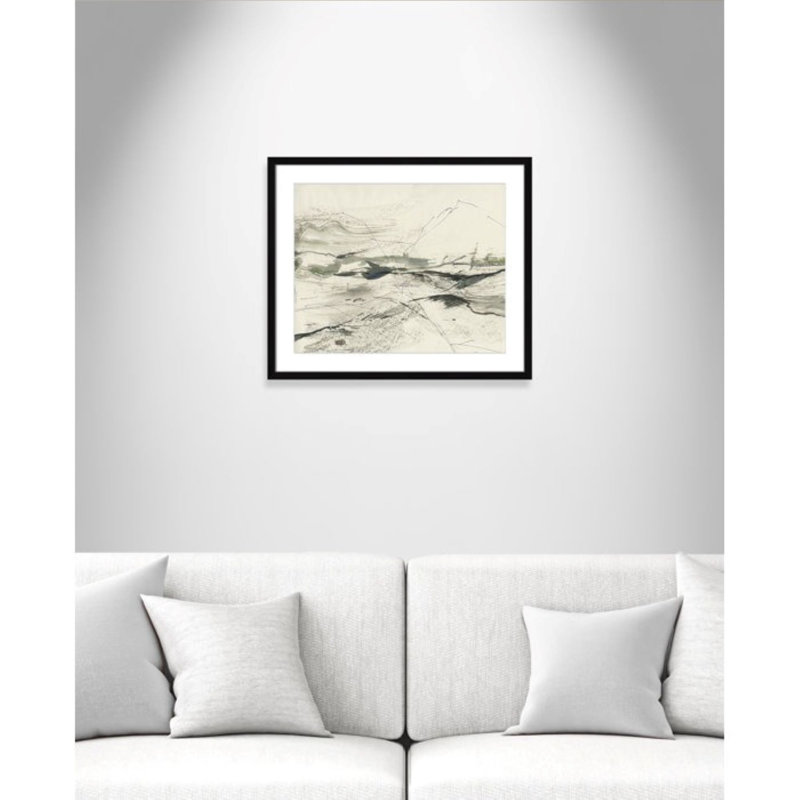 " Green Sketches " by PI Studio, Blanc, H 21,5 po x l 25,5 po x P 1,25 po, Cadre noir encadré