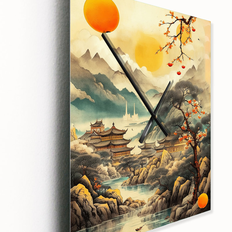 Horloge murale moderne paysage Jakenzie - Japon, H 40 po x l 30 po x P 1 po