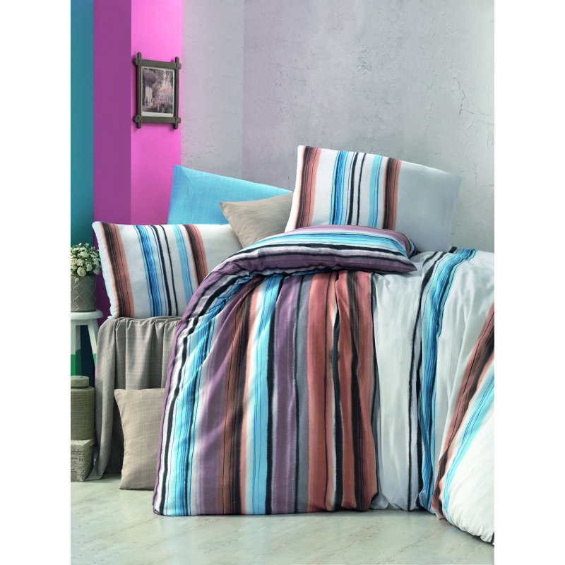 Jan Striped Duvet Cover Set with Pillowcases, Single - 1 Pillowcase (80 x 80 cm)