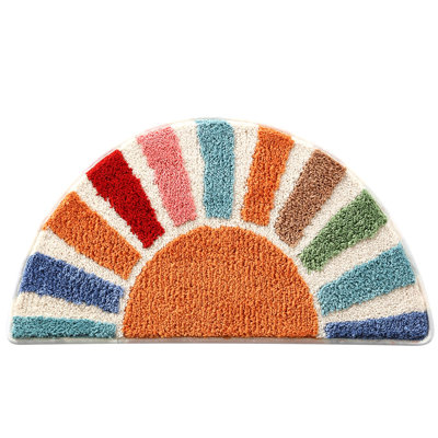Boho Bathroom Rugs Cute Half Circle Bath Mat 16x30 Inch Colorful Decoration