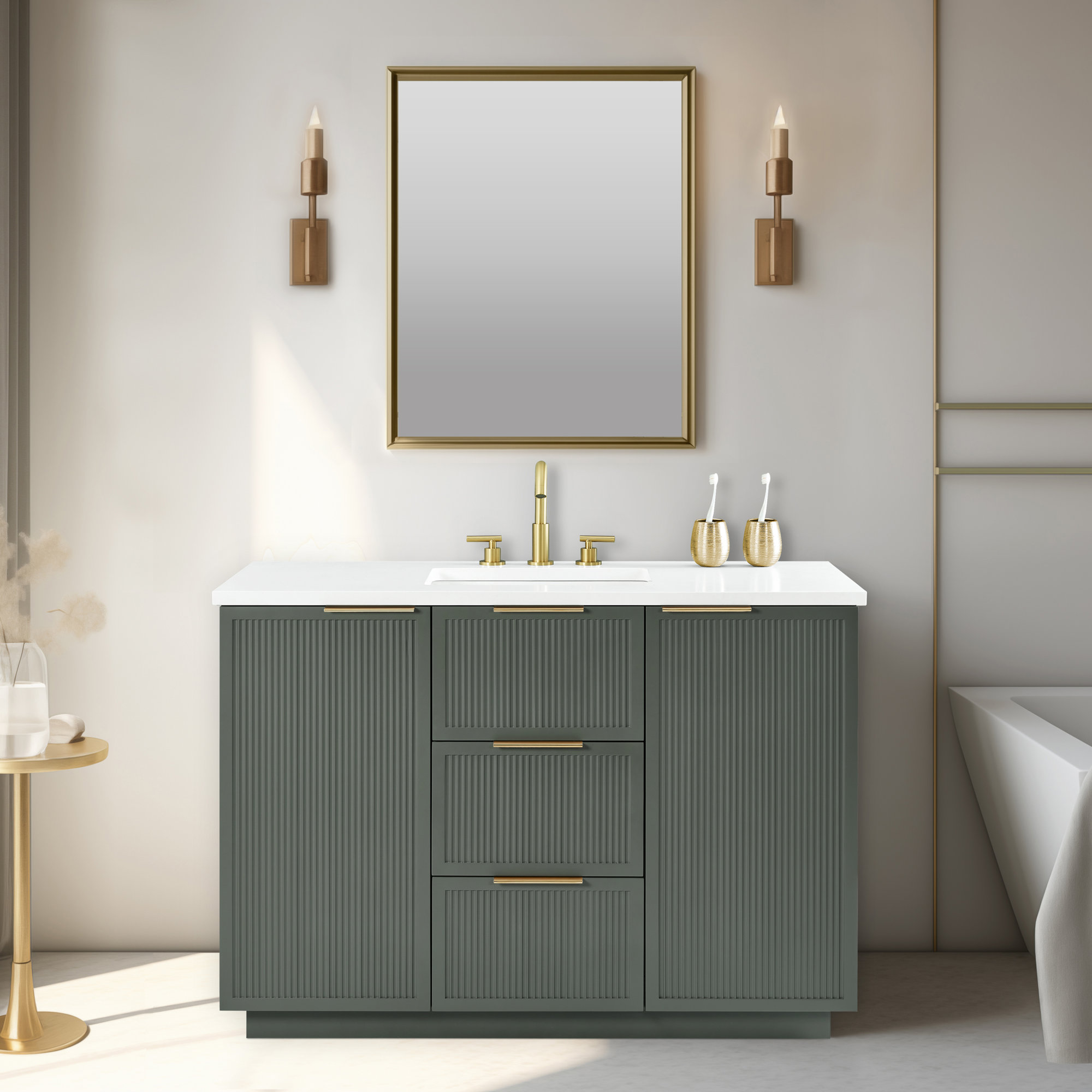 Aderyn 48" Single Vanity, Vintage Green/Brushed Bronze
