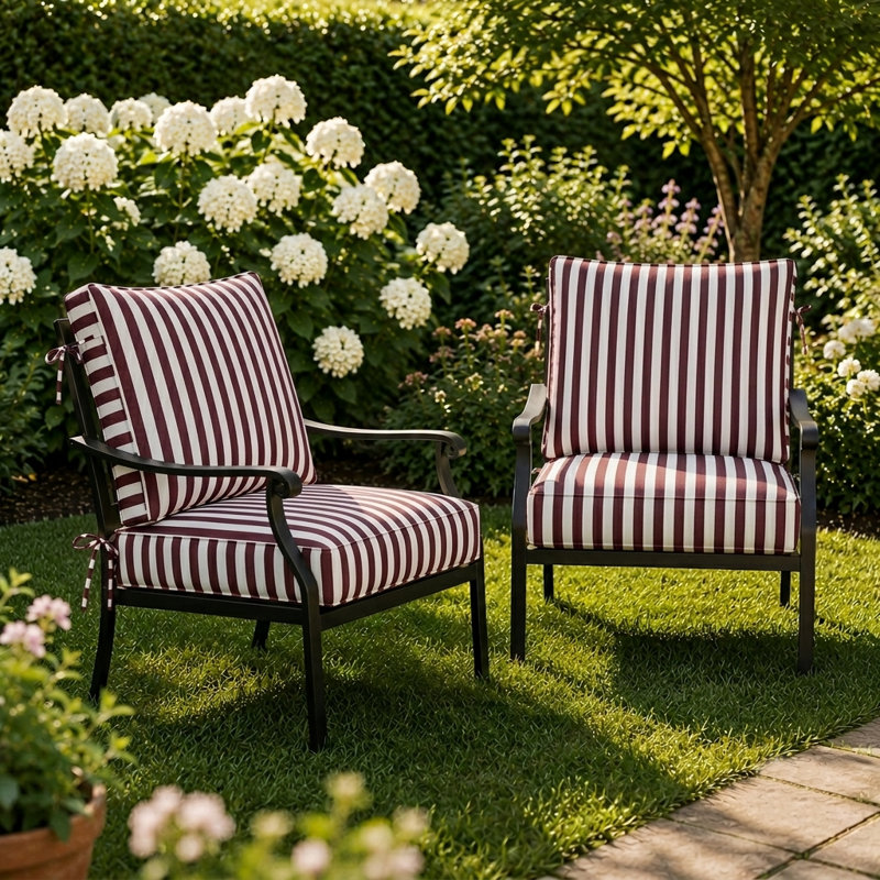 3" Deep Seat Cushion Stripe Border Frame - Water-Resistant, 24" W x 24" D, Burgundy
