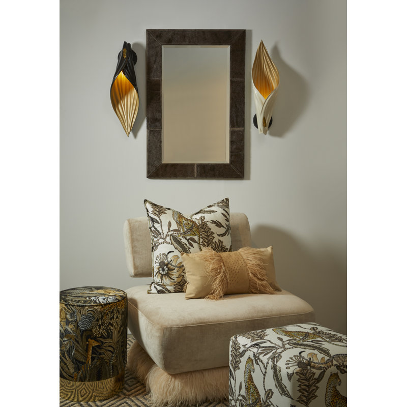 Xavier Clarisse Embossed Leather Wall Sconce, Black, Black/Gold