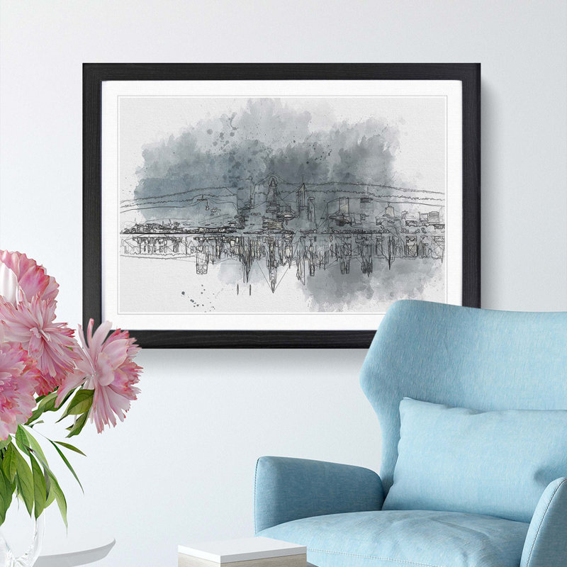 Perth City Skyline Australia at Night - Picture Frame Graphic Art Print, Black Framed, 48cm H x 65cm W x 2cm D