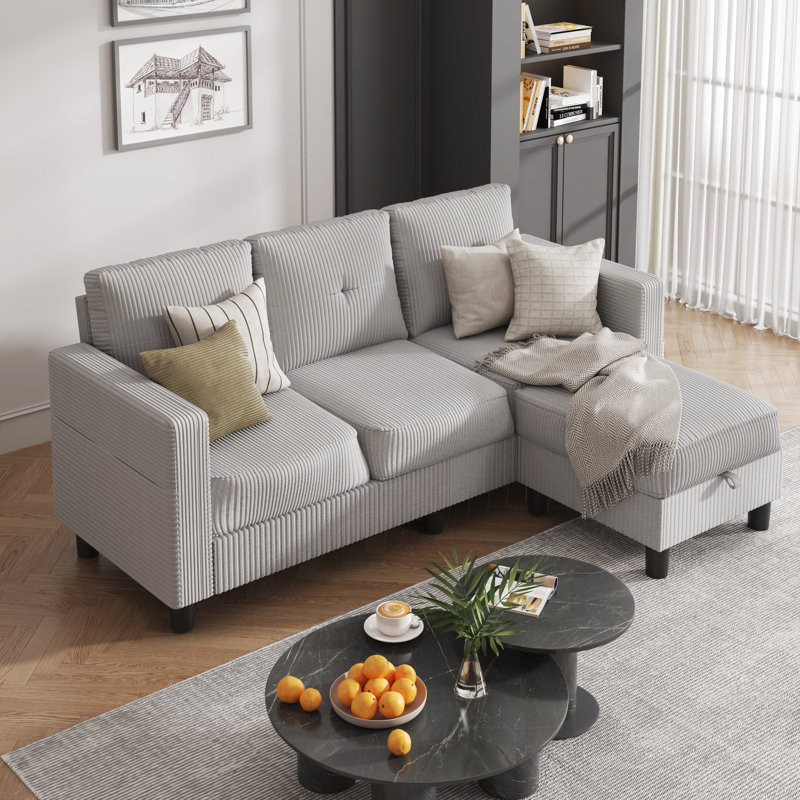 76.4'' Upholstered Sofa Chaise, Light Gray