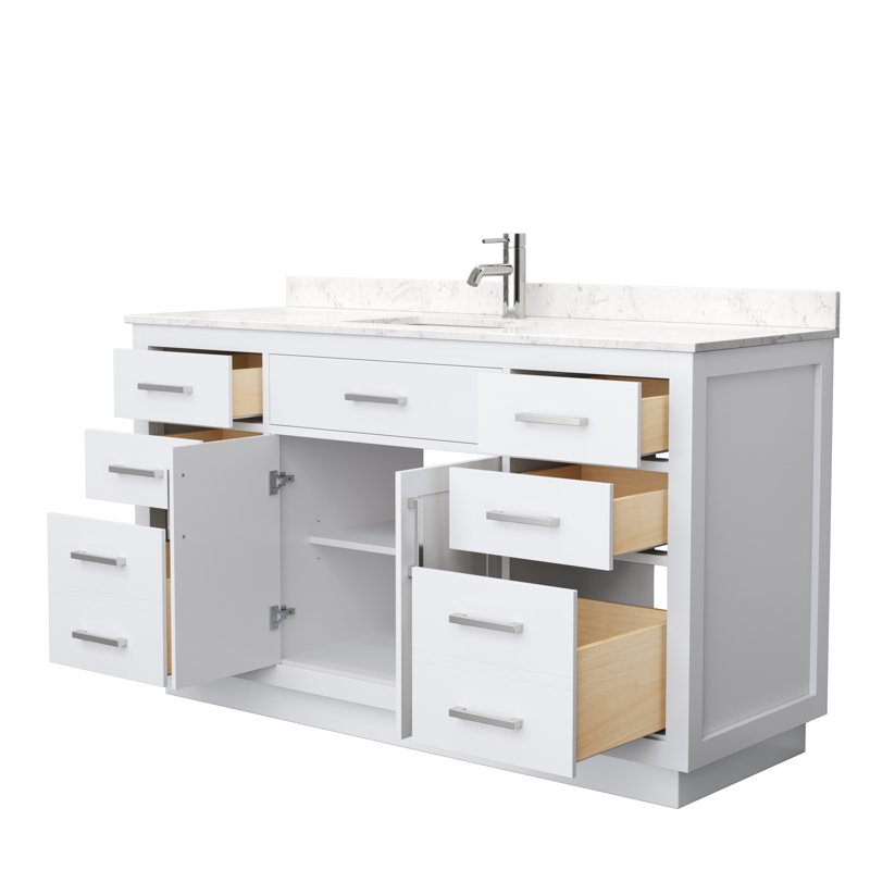 Beckett TK 60'' W Single Vanity, White, Brushed Nickel, Carrara Cultured Marble