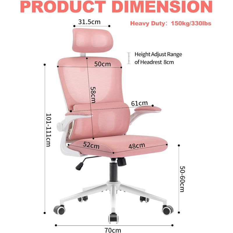 Chaise de bureau Macee, Rose, Blanc