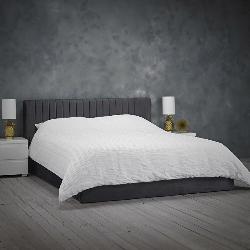 BERLIN UPHOLSTERED END LIFT OTTOMAN STORAGE BED, Grey, Double (4'6)