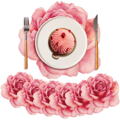 100 Pack Disposable Paper Placemats Bulk 13 Inch Paper Charger Place Mat Party Charger Plates Table Place Mats For Dinner Wedding Birthday Baby Shower Spring Dining Tableware(Rose Flower)
