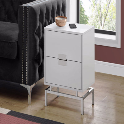 Table d'appoint, table d'appoint, table de bout, table de chevet, lampe, tiroir de rangement, stratifié, métal chromé, contemporain, moderne
