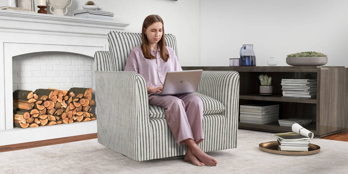 Romines 29.7" W Modern Soft Stripe Upholstered Swivel Barrel Chair with Removable Cushion (Set of 2)