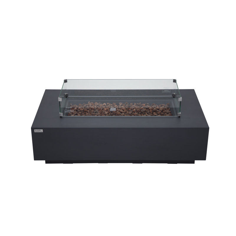 Madison 60" Concrete Natural Gas Fire Pit Table with Wind Guard & Burner Lid, Dark Gray