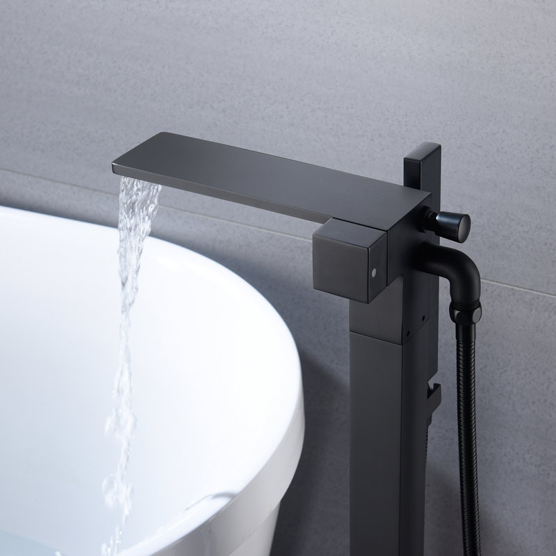 Floor Roman Tub Faucet with Diverter, Matte Black