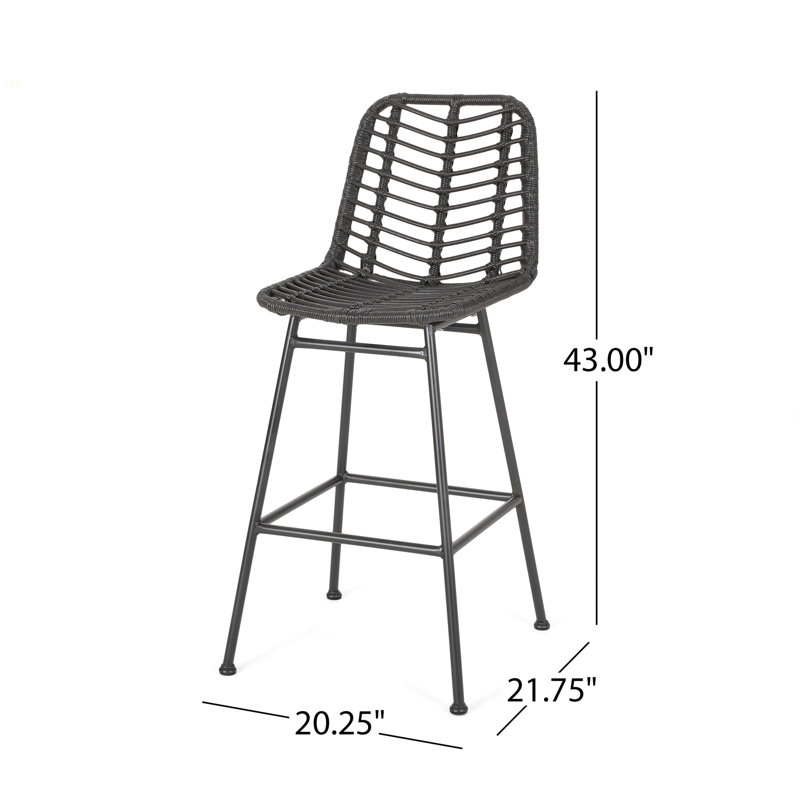 Tabourets de bar d'extérieur en osier Sawtelle (ensemble de 2), Gris