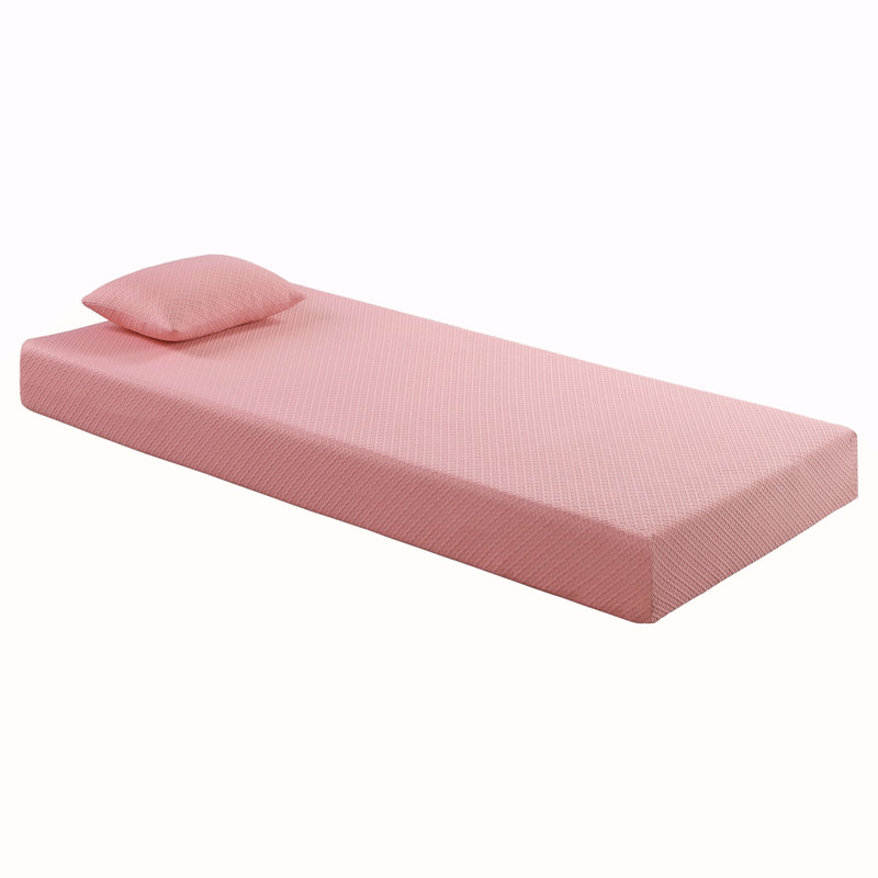 Matelas pour lit simple et ensemble de coussins en mousse viscoélastique imprégnée de gel respirant, rose, matelas dans une boîte
