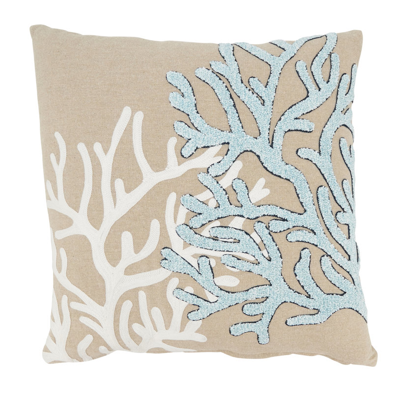 Beige and Blue Cotton Coral Design Euro Pillow Cover