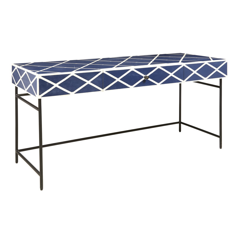 Navy Blue and White Bone Writing Desk with Drawer